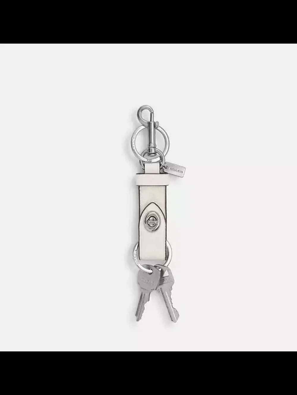 Coach Silver Leather Turn-Lock Keychain